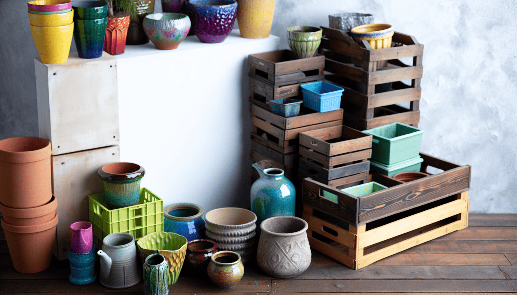 Different types of containers for gardening.