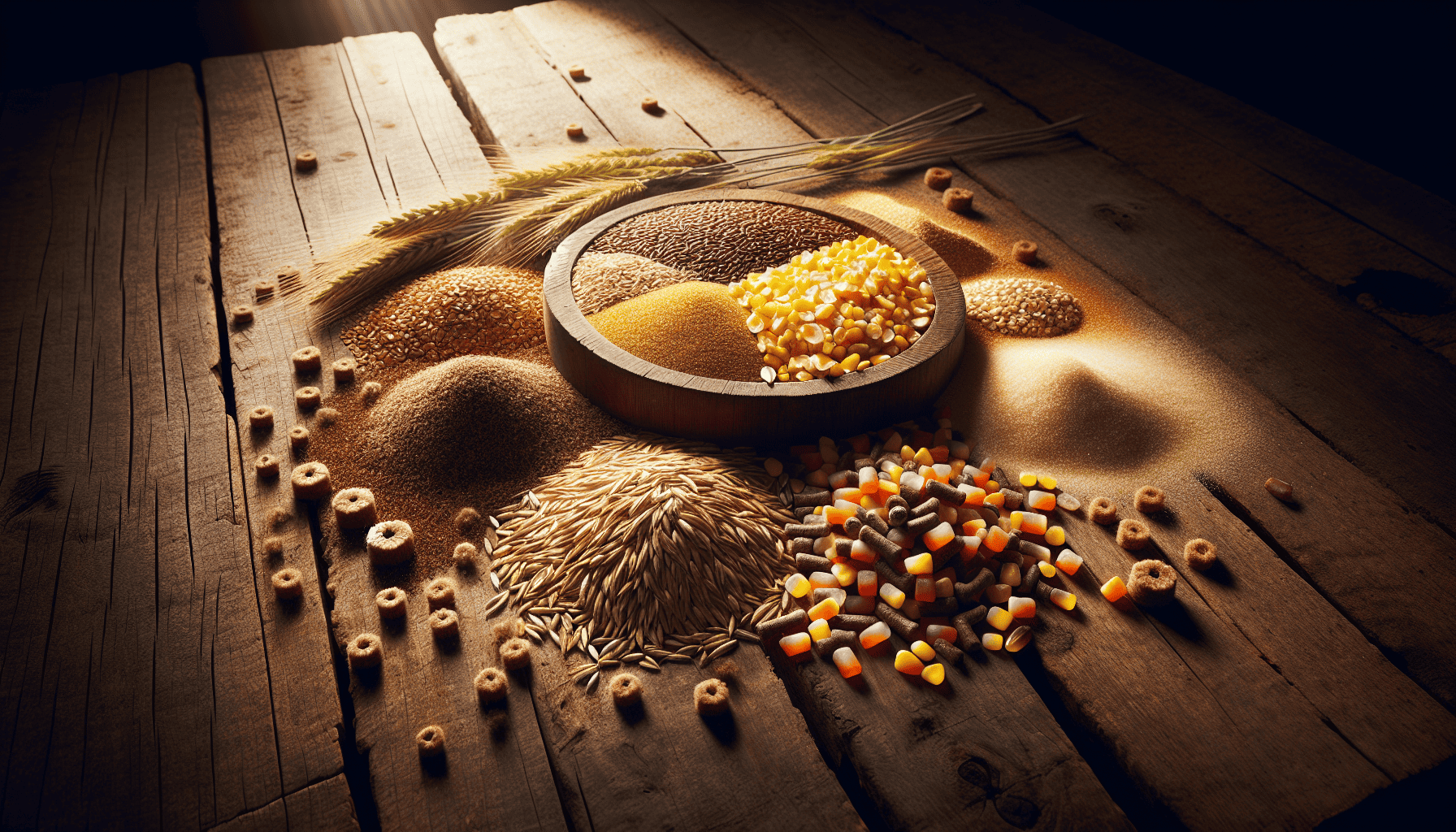 Assortment of grains and concentrates for horse feed