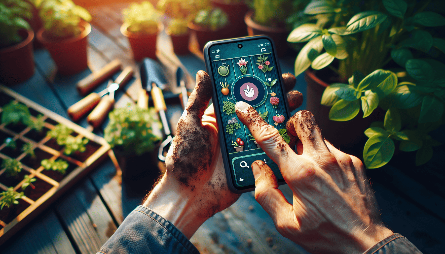 A person using a gardening app on a mobile phone