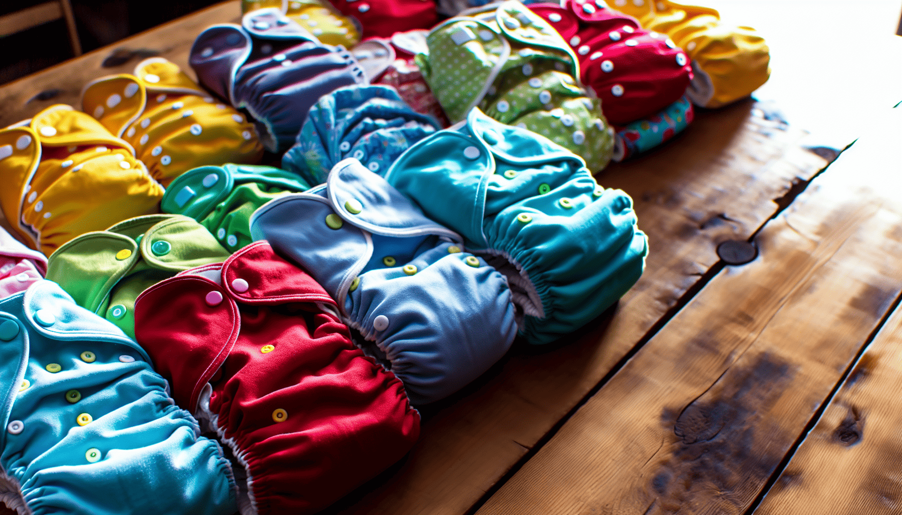 A pile of colorful cloth diapers