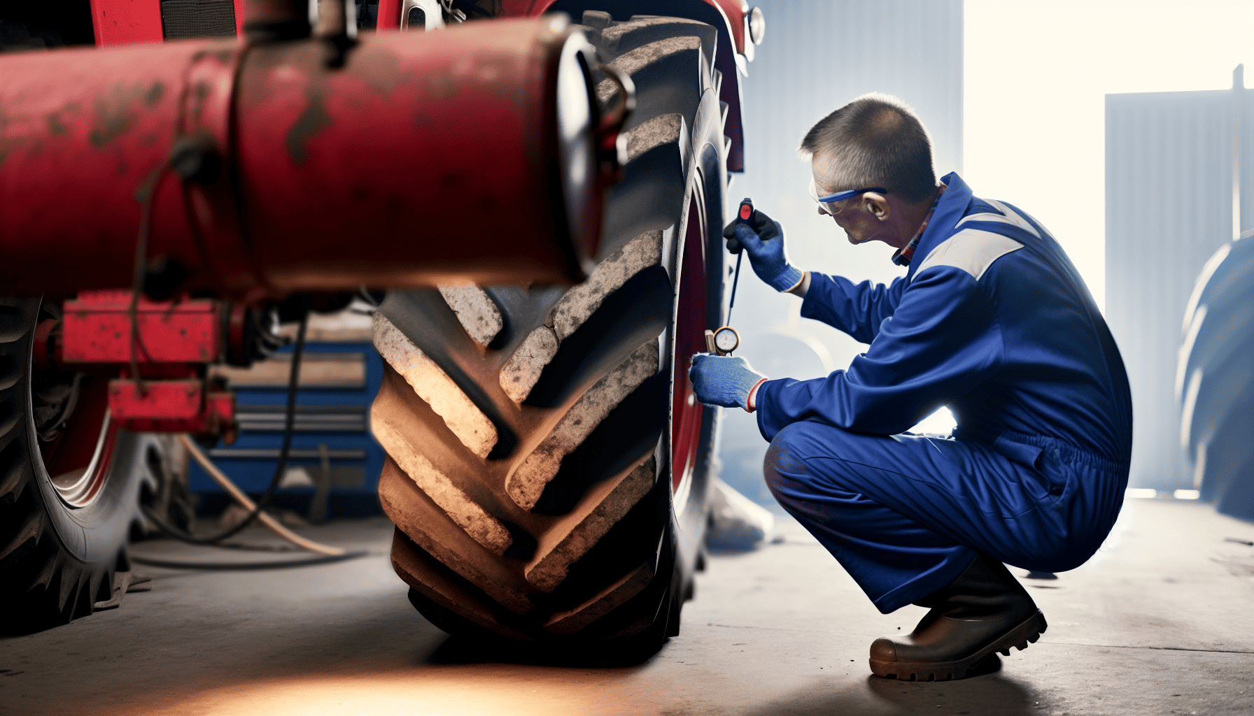 Measuring tread depth of tractor tires