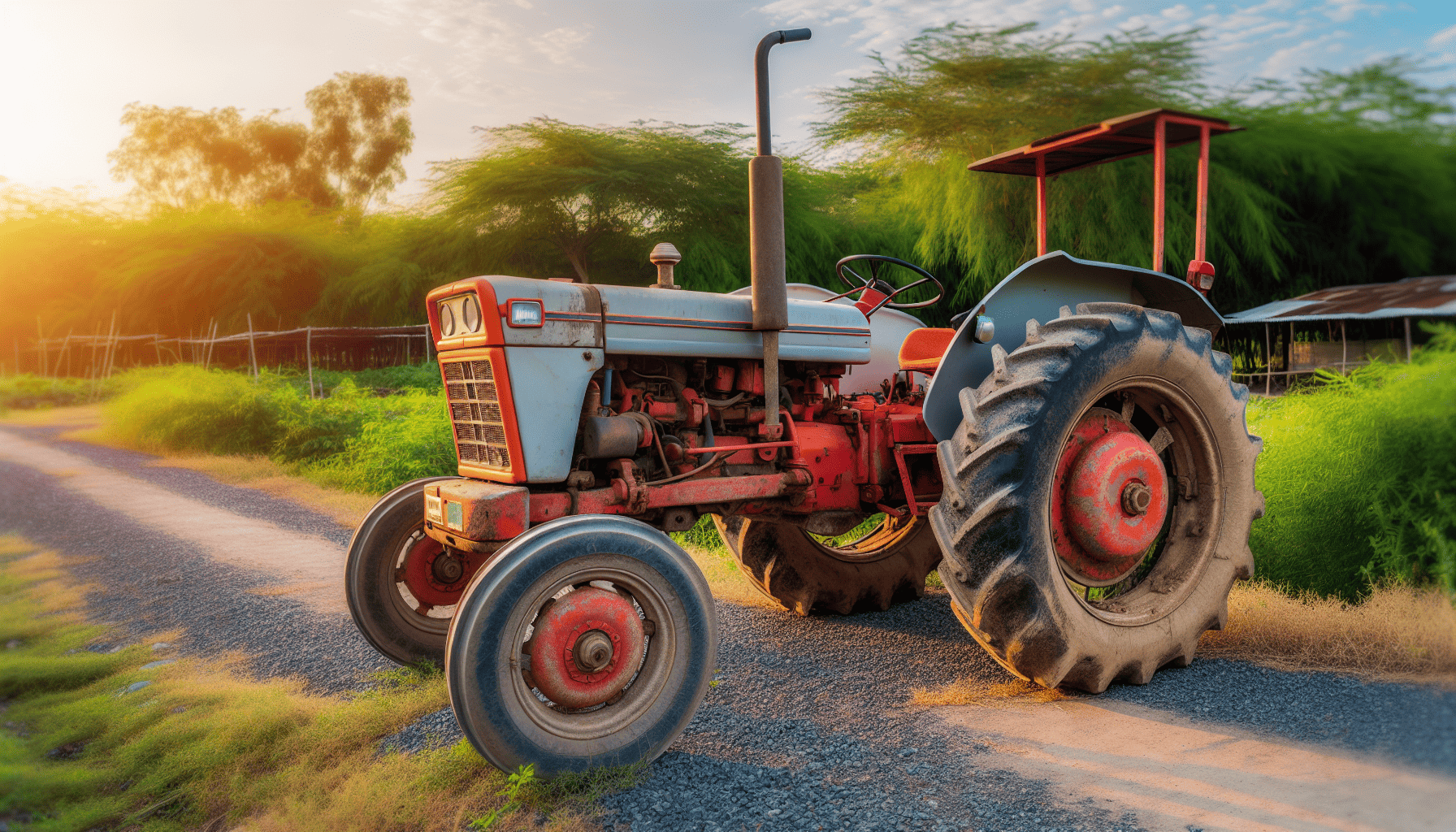 A well-maintained used tractor in a farm setting