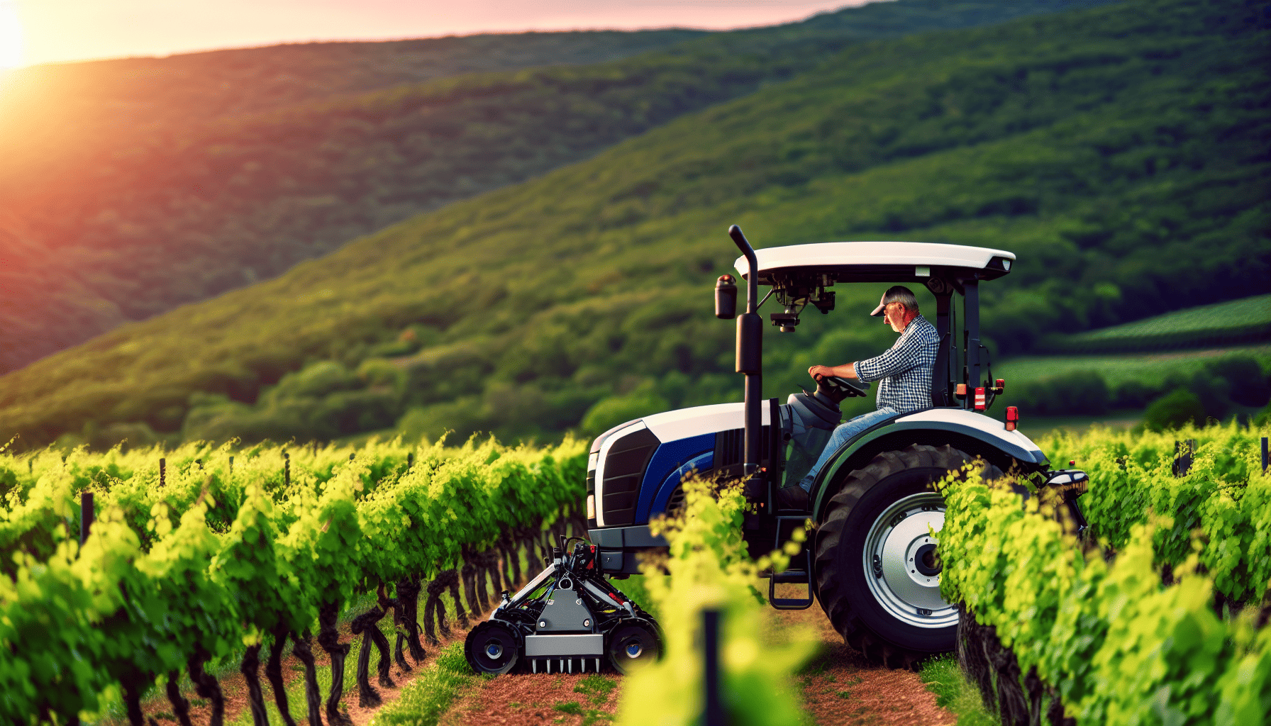 Electric tractor in vineyard