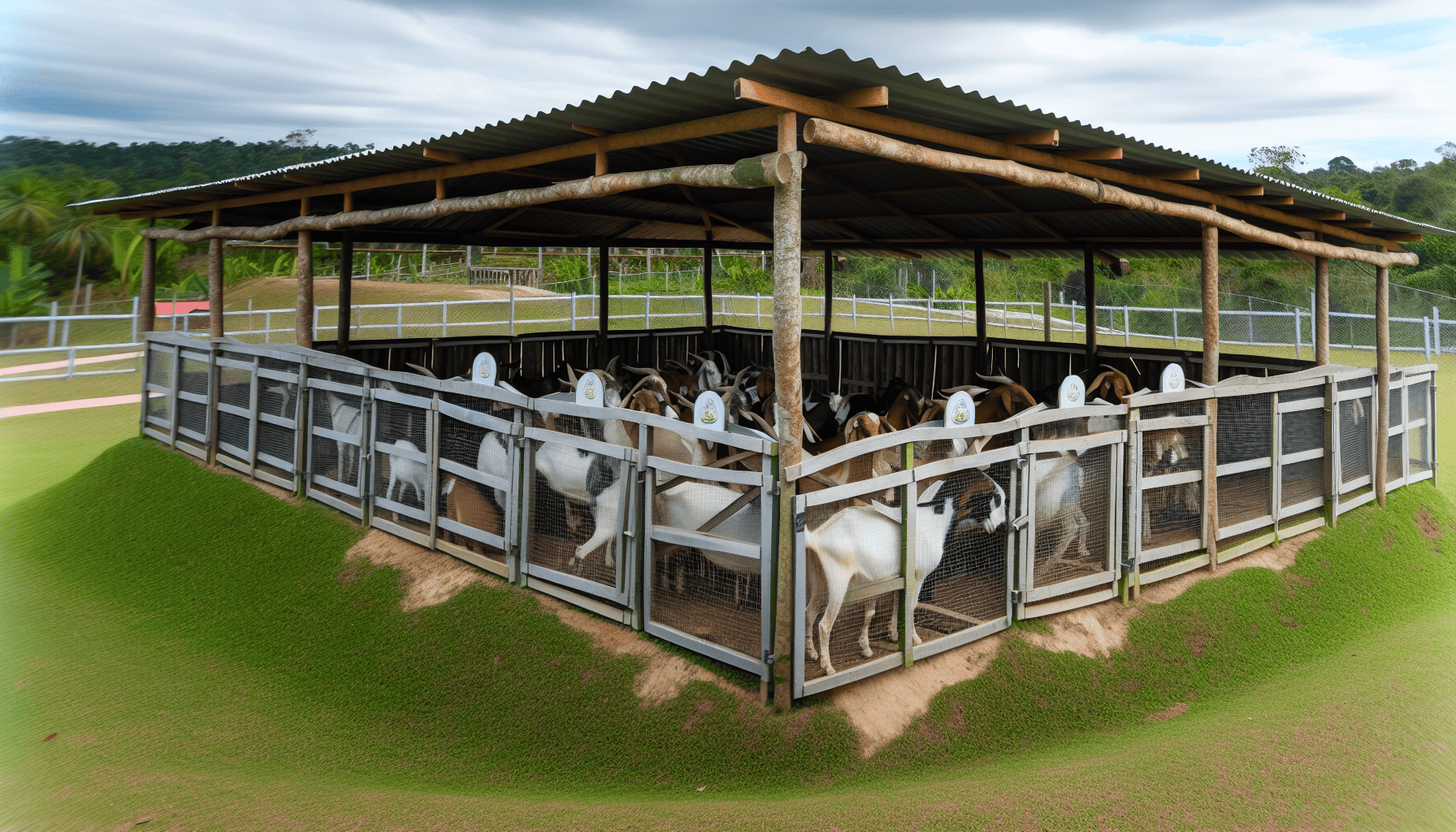 A well-built goat shelter with sturdy fencing