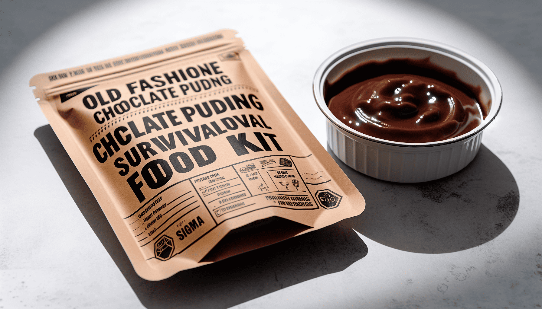 Delicious chocolate pudding dessert in survival food packaging