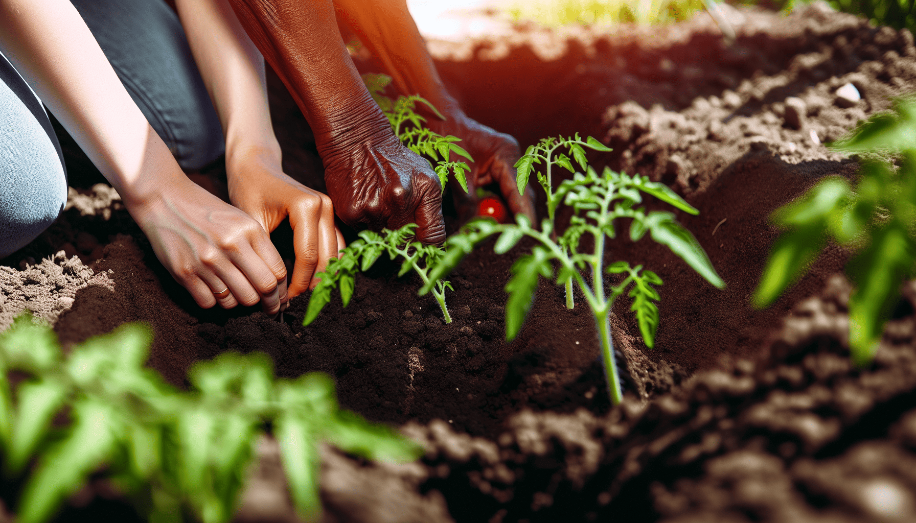 Planting tomato seedlings