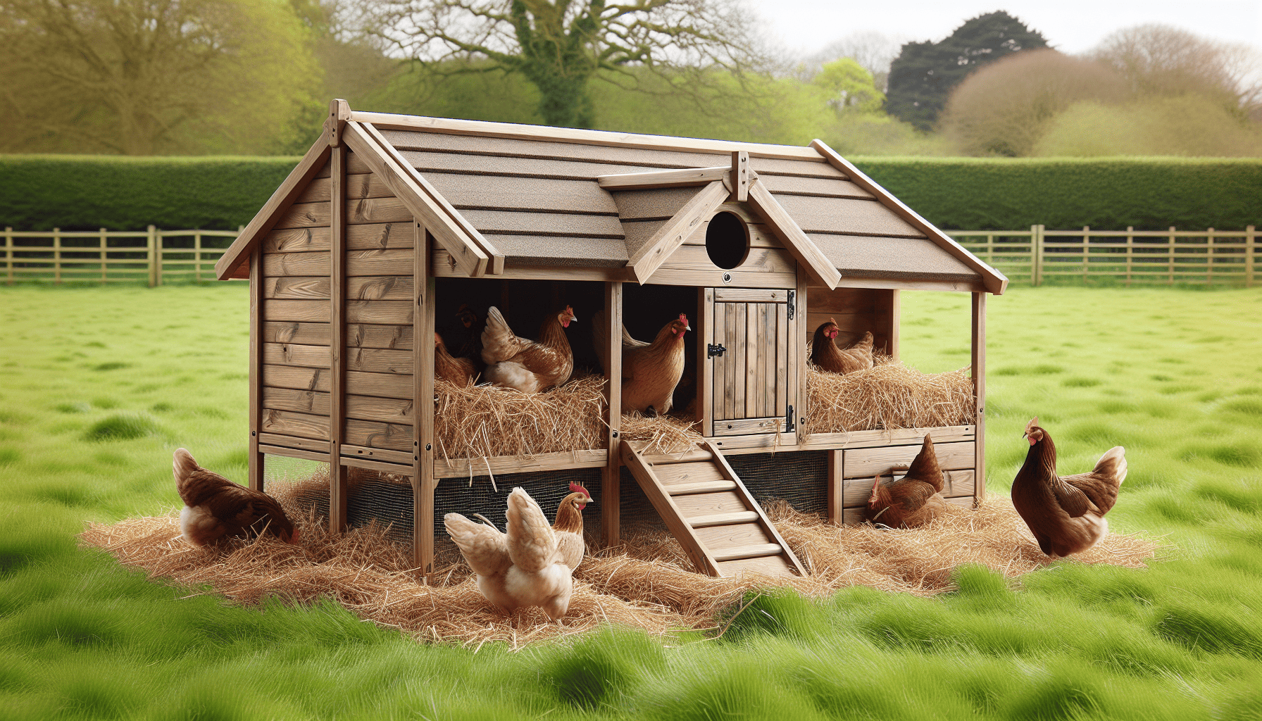 Spacious chicken coop with nesting box and roosting bars