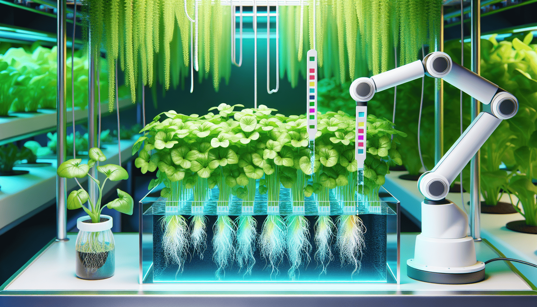 Testing pH levels in hydroponic system