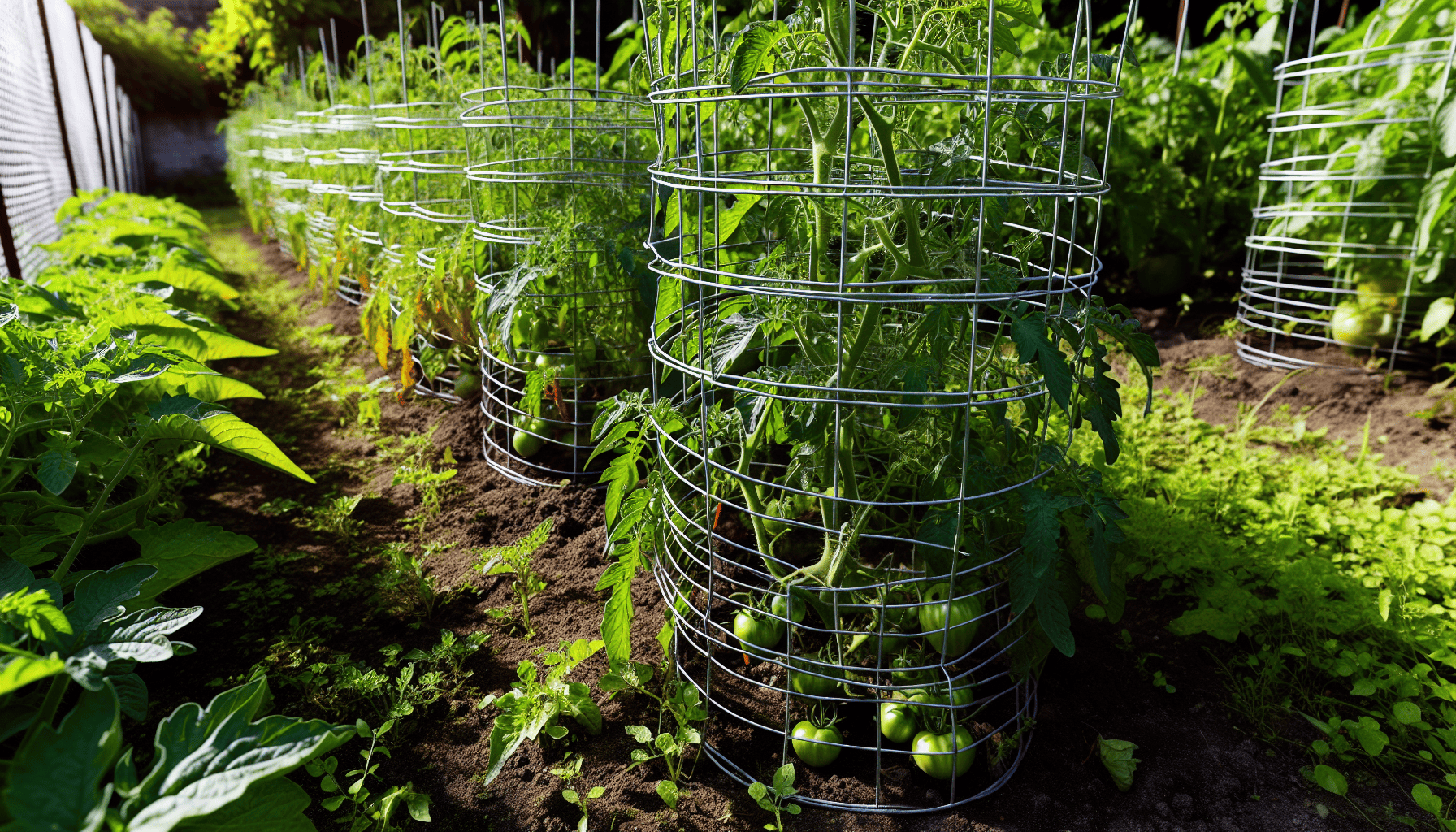 Supporting tomato plants with cages