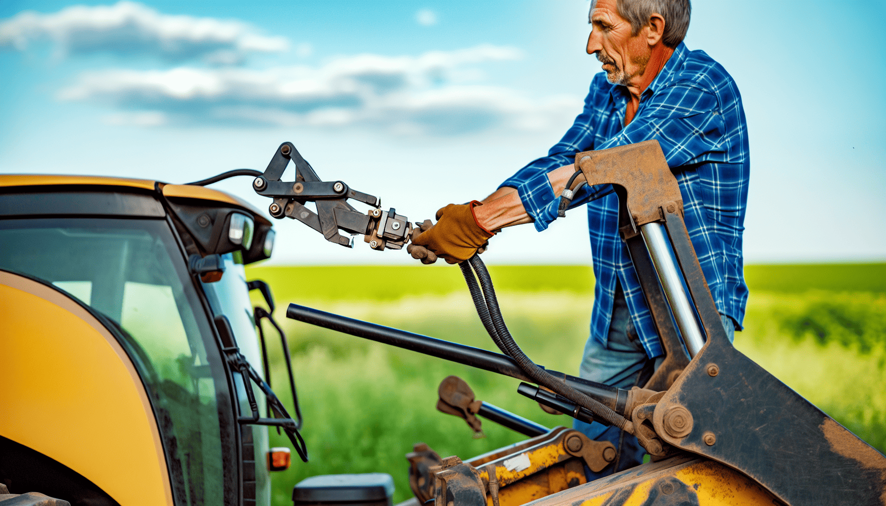 Quick attach adapter being attached to a tractor loader