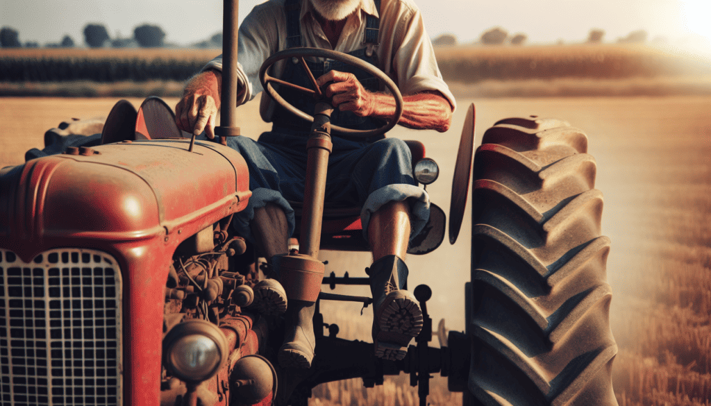 A tractor operator using the clutch and gear shift