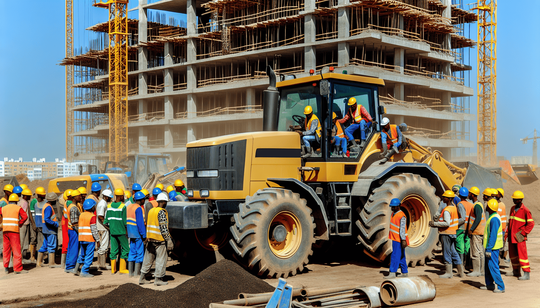 An industrial tractor at a construction site