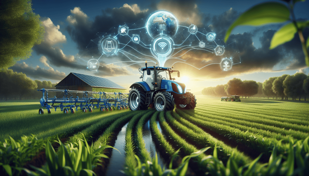 Illustration of integrated tractor tech with farm systems