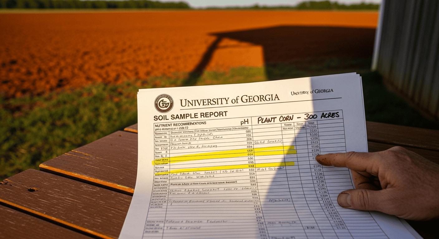 A soil sample report from the University of Georgia, with the pH level and nutrient recommendations highlighted. - Winter Pasture Management