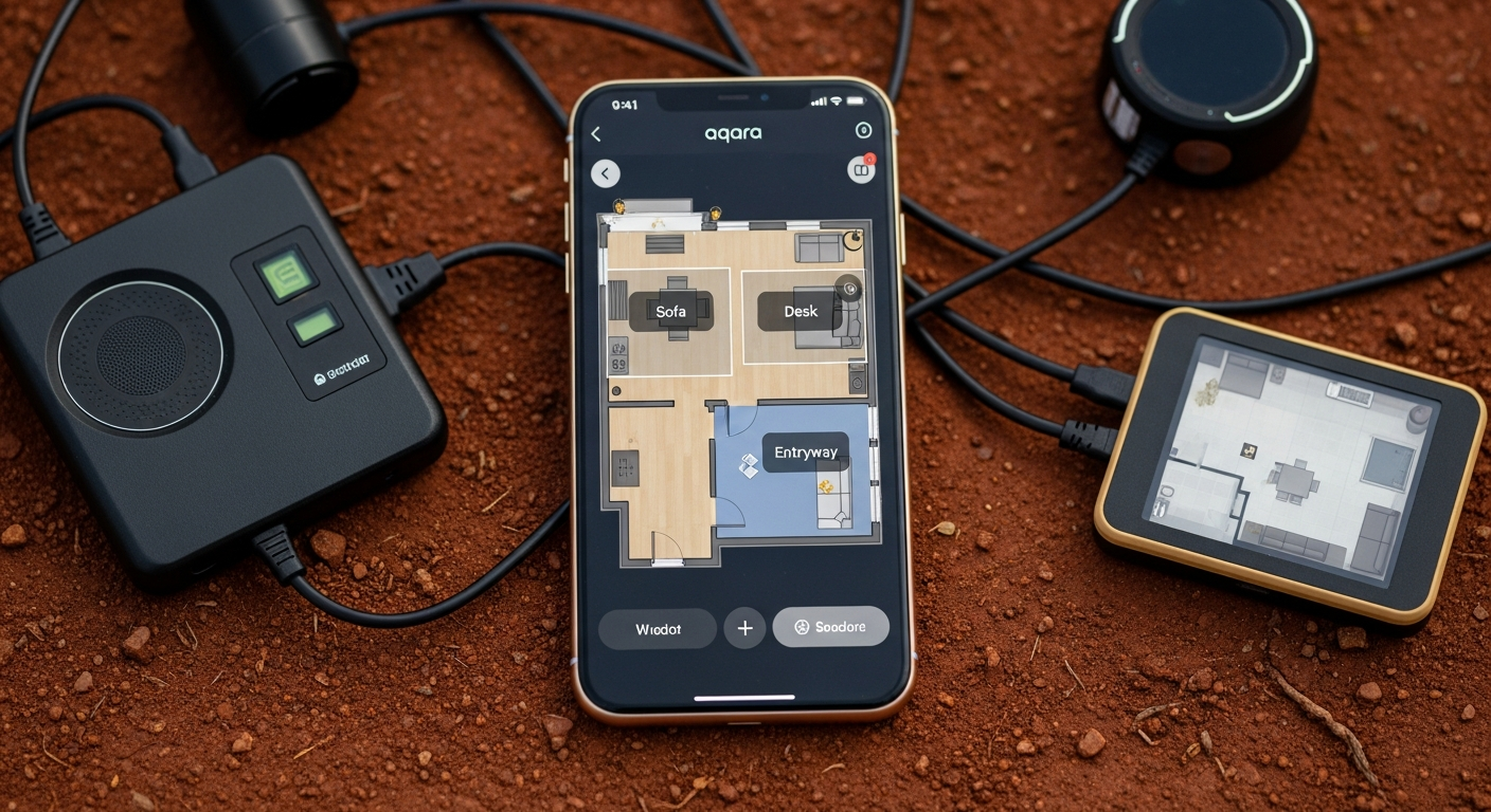Screenshot of the Aqara app's interface, showing the configuration of multiple detection zones laid out over a floor plan of a room. Zones are labeled 