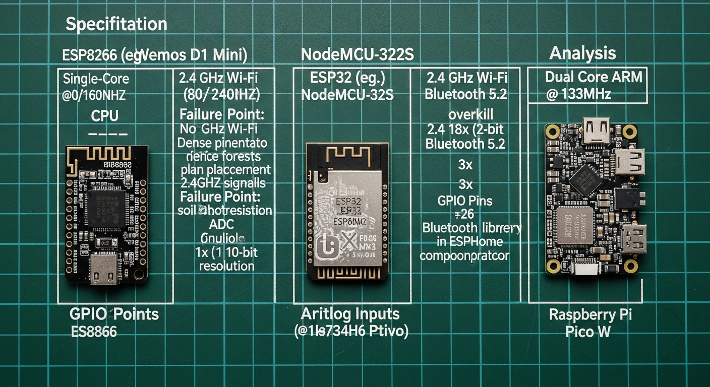 An exploded view diagram of a sensor assembly. It shows an ESP32 board on one side of a project box and a BME280 sensor on the other, connected by four long, color-coded wires passing through the box. - 