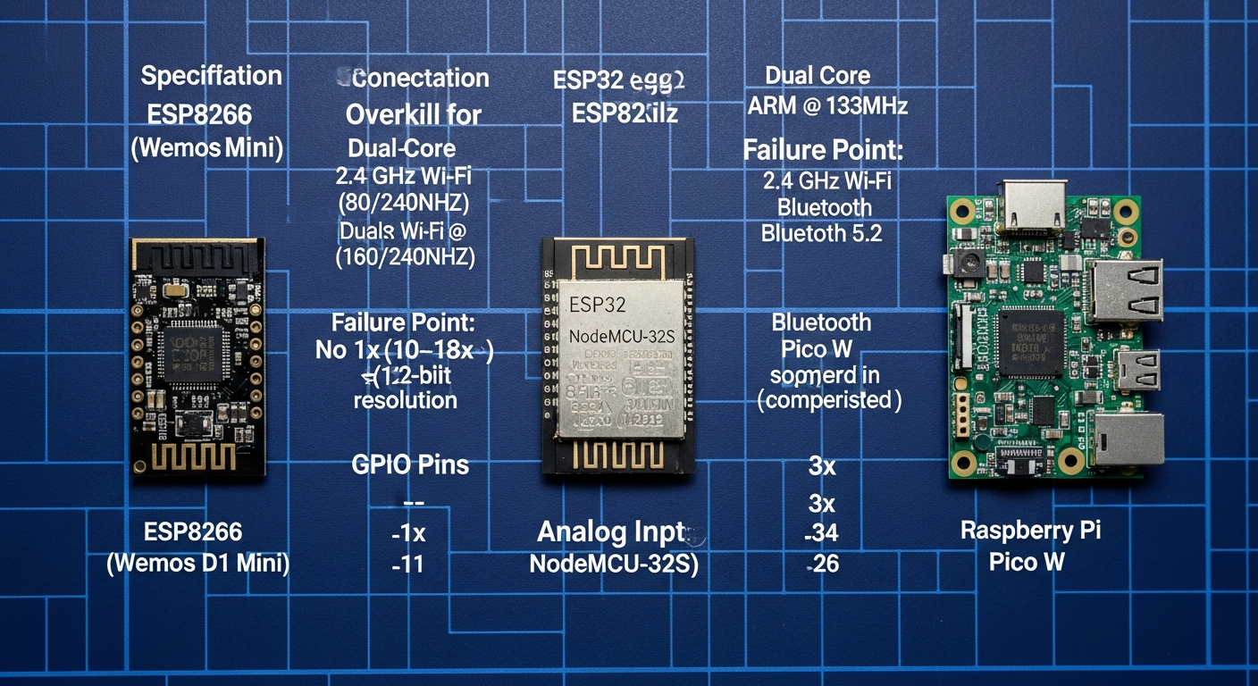 Close up of an ESP32 dev kit on a breadboard. Wires are neatly connected from the 3.3V, GND, SDA (GPIO21), and SCL (GPIO22) pins to a BME280 and a BH1750 sensor module. - 
