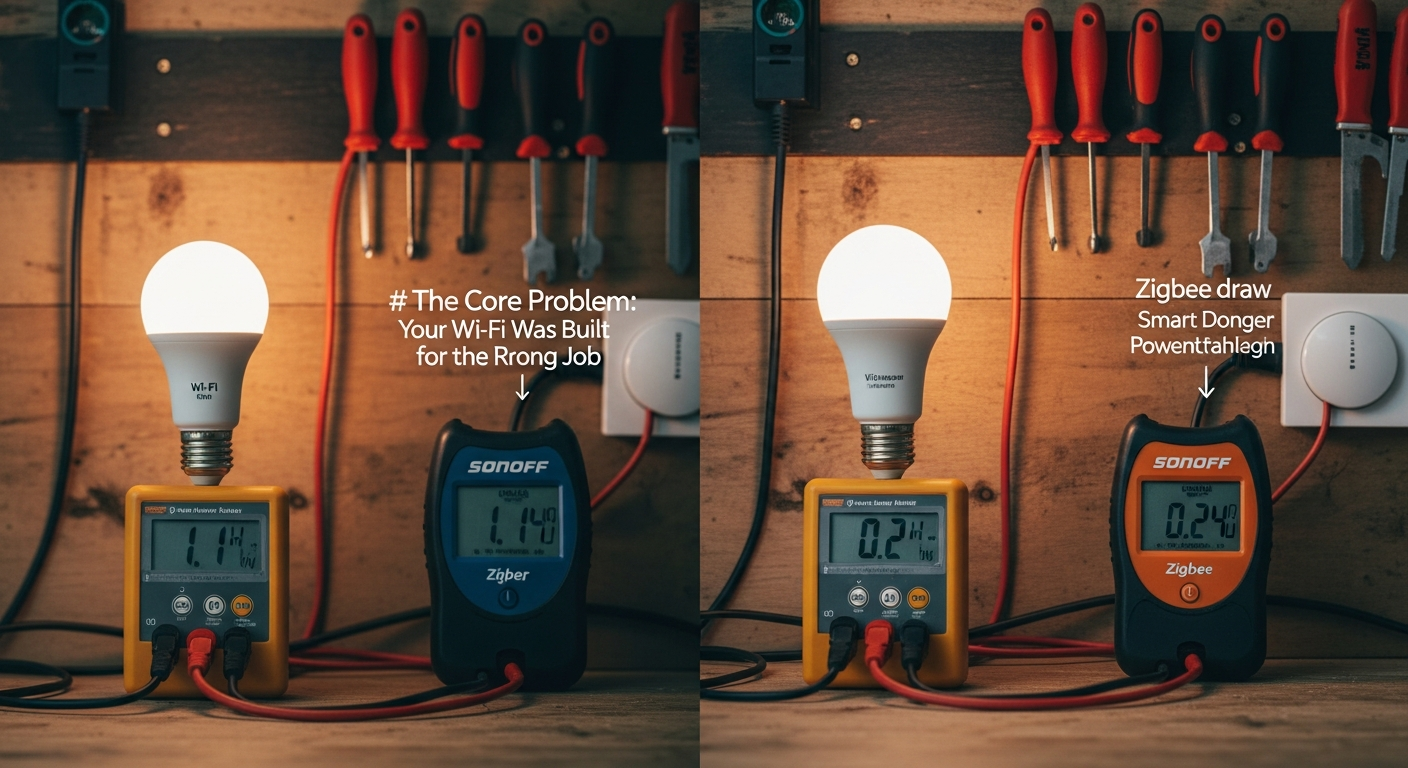 A composite image. The top half shows a sequence of 4 frames of a living room with 5 ceiling lights turning on one by one, labeled 